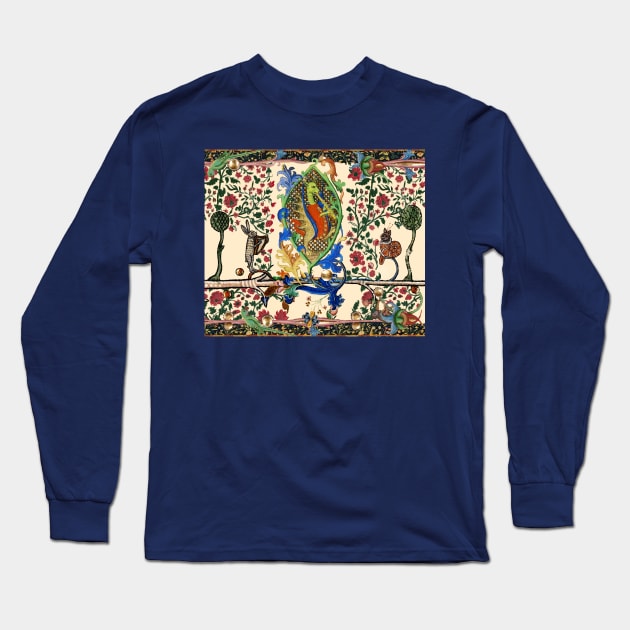 WEIRD MEDIEVAL BESTIARY MAKING MUSIC, Dragon Playing Flute ,Harpist Rabbit,Snail Cat Long Sleeve T-Shirt by BulganLumini